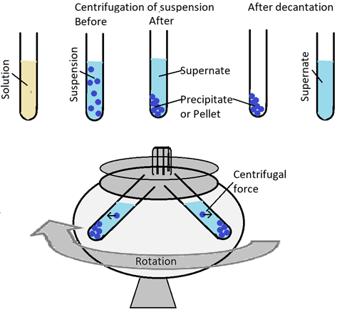 Image of centrifugation in a bowl with two test tubes.